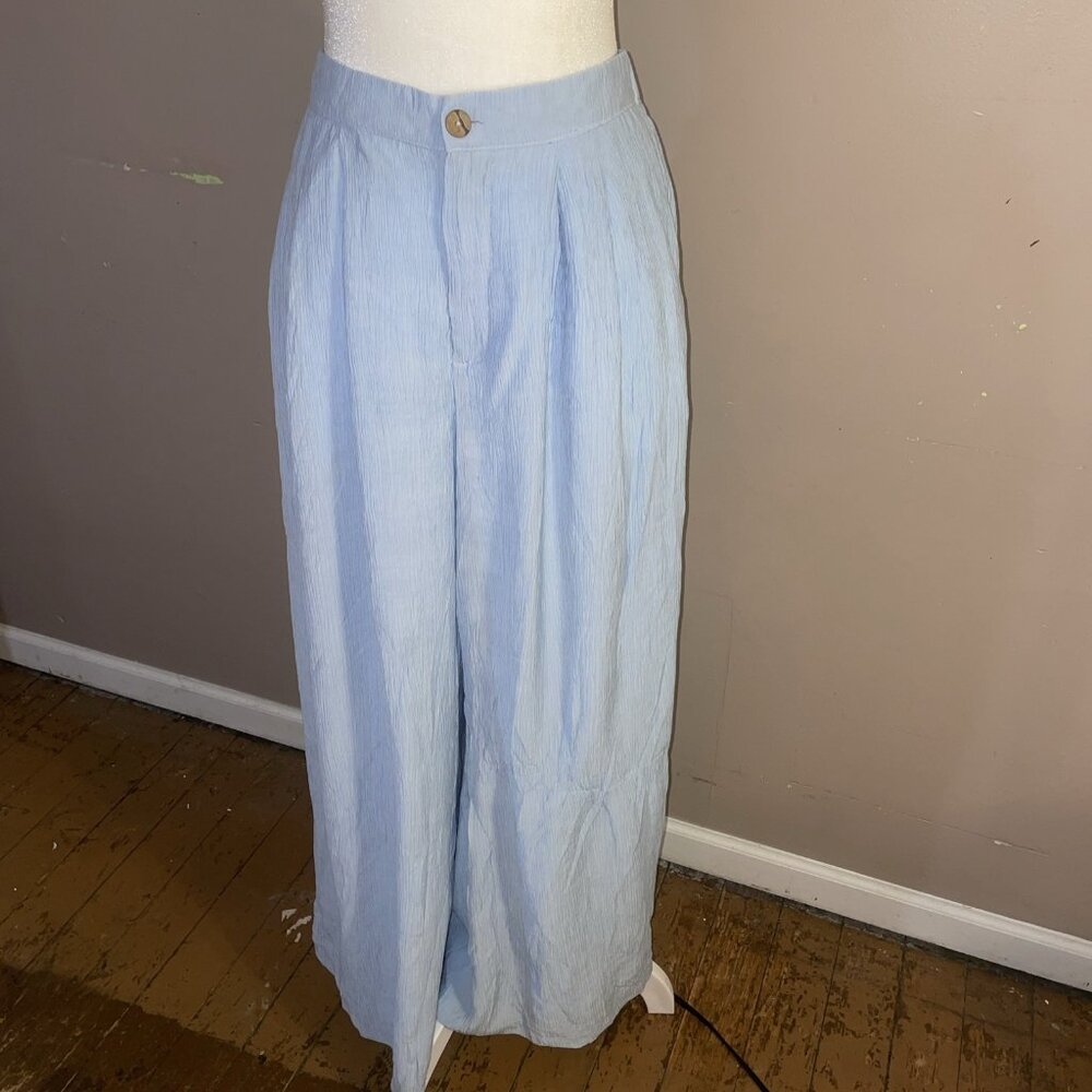 The Native One Pants Light Blue Crepe Pleats Very Wide Leg Elastic Waist Wms M